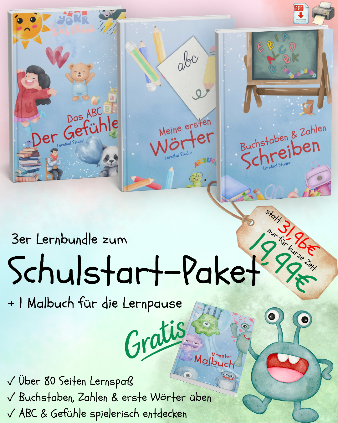 Schulstart-Paket für die 1. Klasse - Buchstaben, Zahlen & erste Wörter
