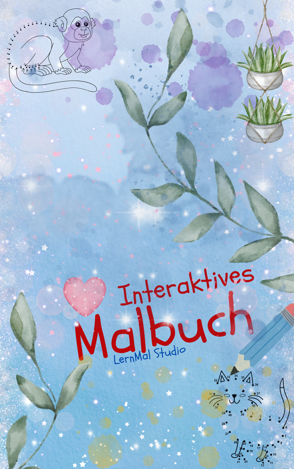 Punkte verbinden Malbuch für Kinder – 26 interaktive Zahlenbilder als PDF Download.